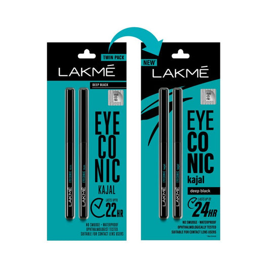 Lakme 9 to 5 Eyeconic Kajal Twin Pack Lasts upto 24hrs - Deep Black (2 pcs)